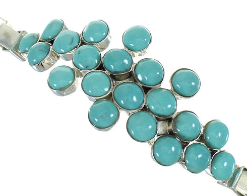 Turquoise And Sterling Silver Southwest Jewelry Link Bracelet VX64891